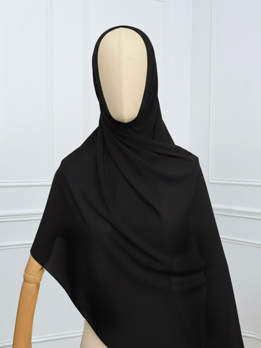 Hijab avec aimants intégrés en Mousseline - Noir
