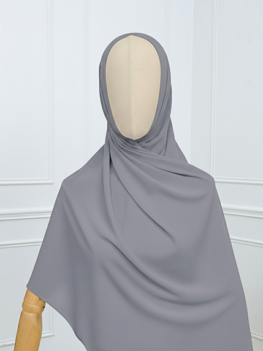 Hijab avec aimants intégrés en Mousseline - Gris