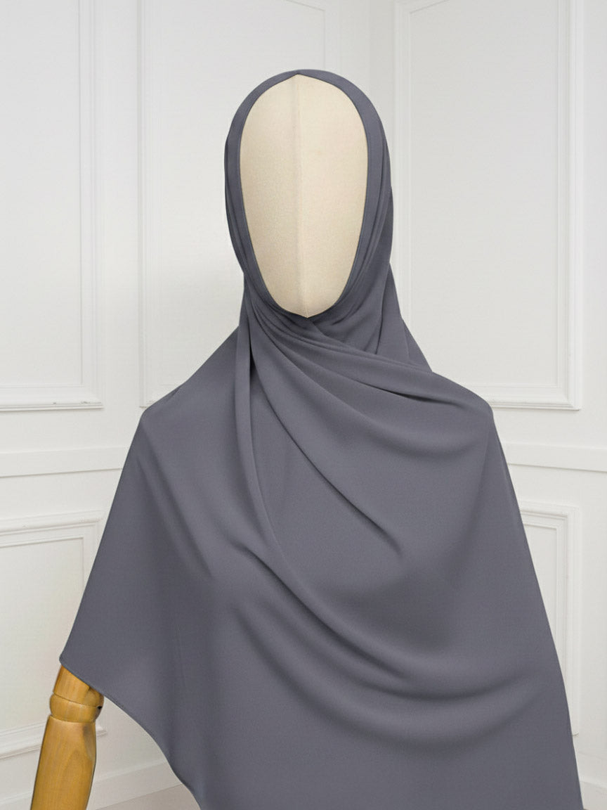 Hijab avec aimants intégrés en Mousseline - Gris foncé