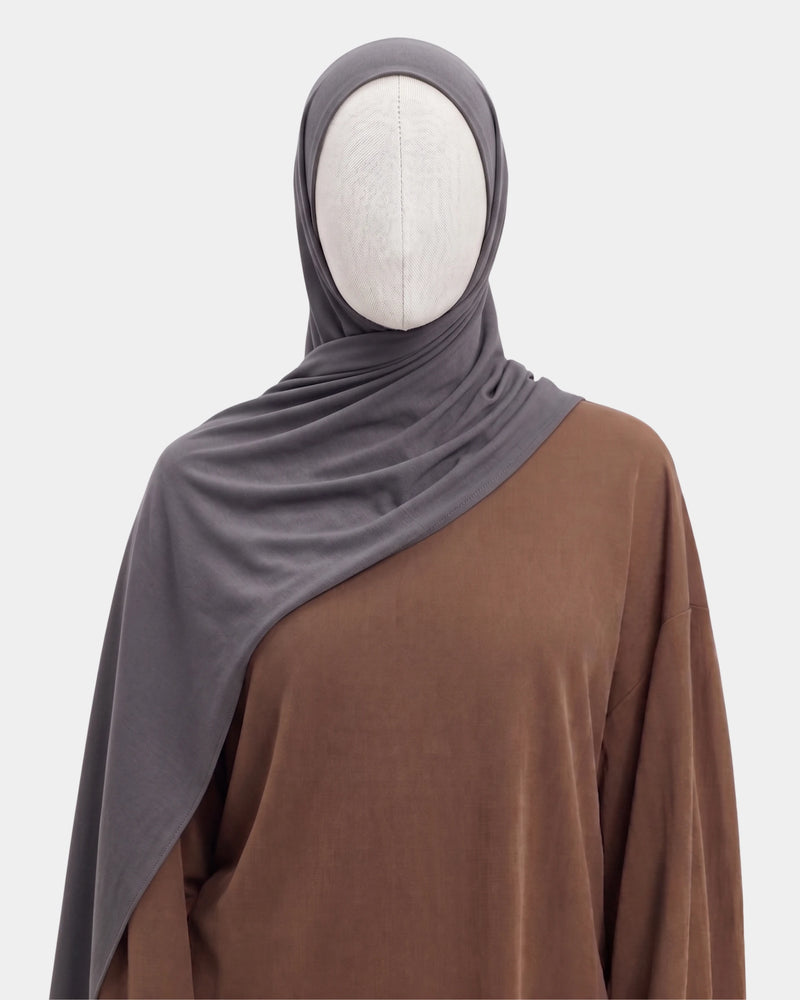 Hijab avec aimants intégrés en Mousseline - Gris