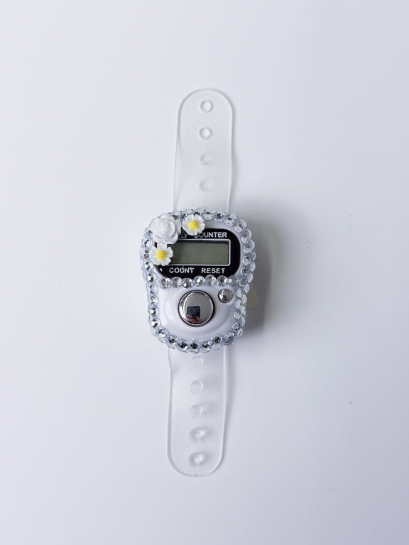 tasbih digital blanc avec fleurs