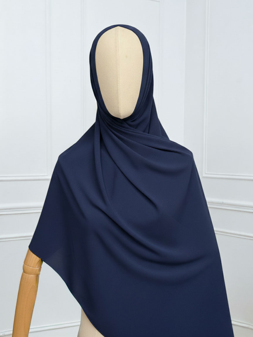 Hijab avec aimants intégrés en Mousseline - Bleu marine
