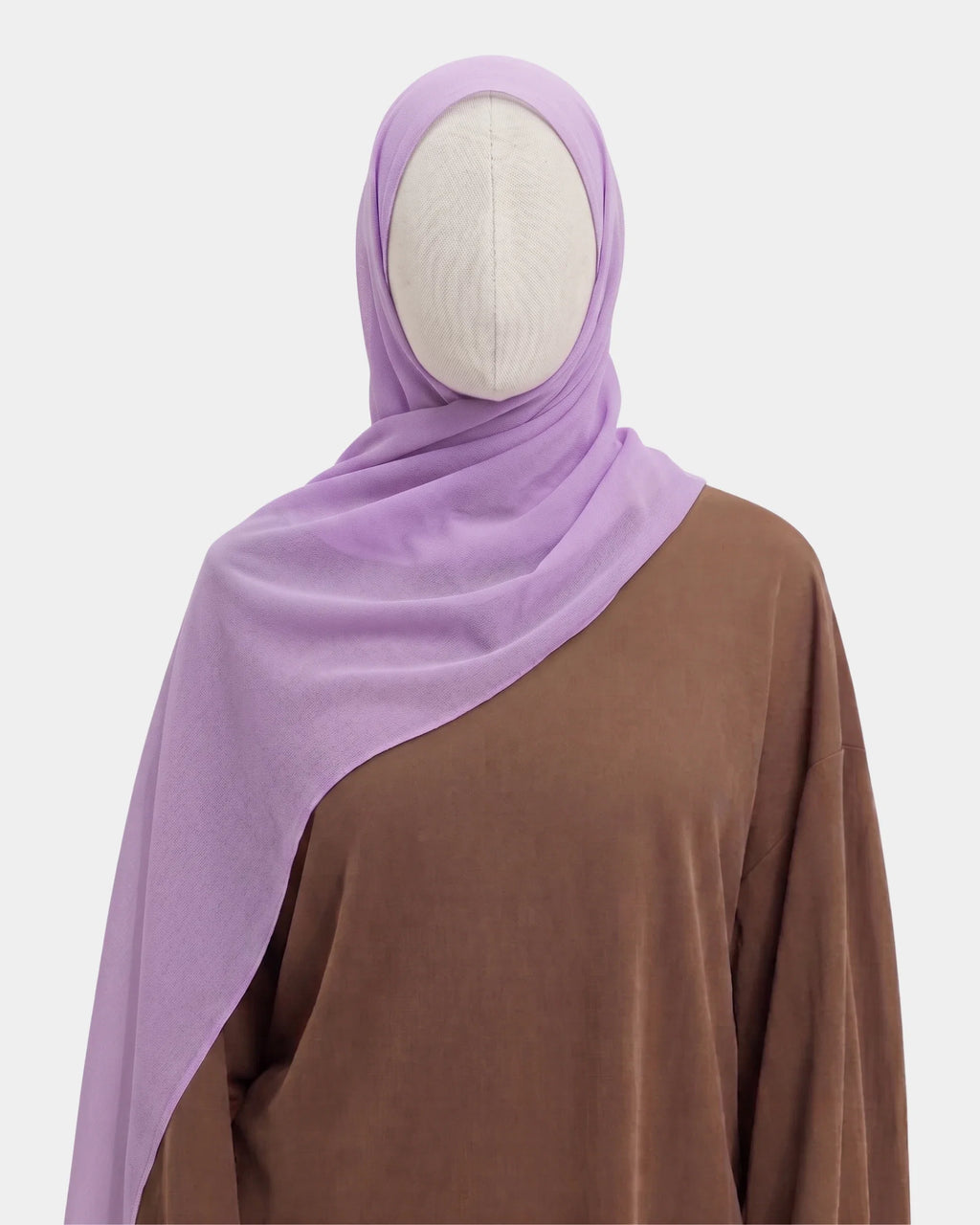 Hijab mousseline lilas à aimants intégrés, bonnet tube cousu, fini sans épingle, tissu léger et respirant