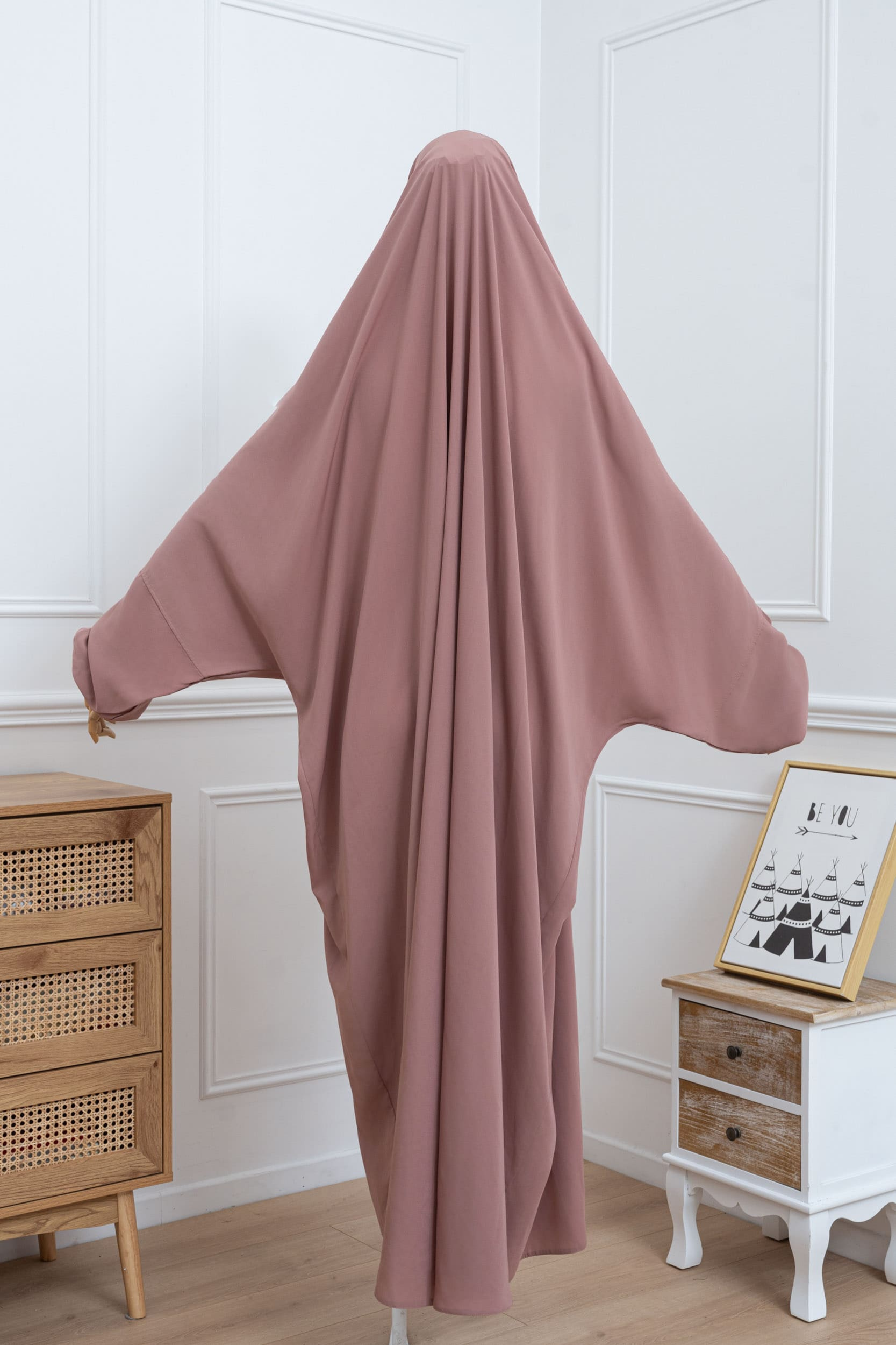 jilbab une pièce beige rose dos