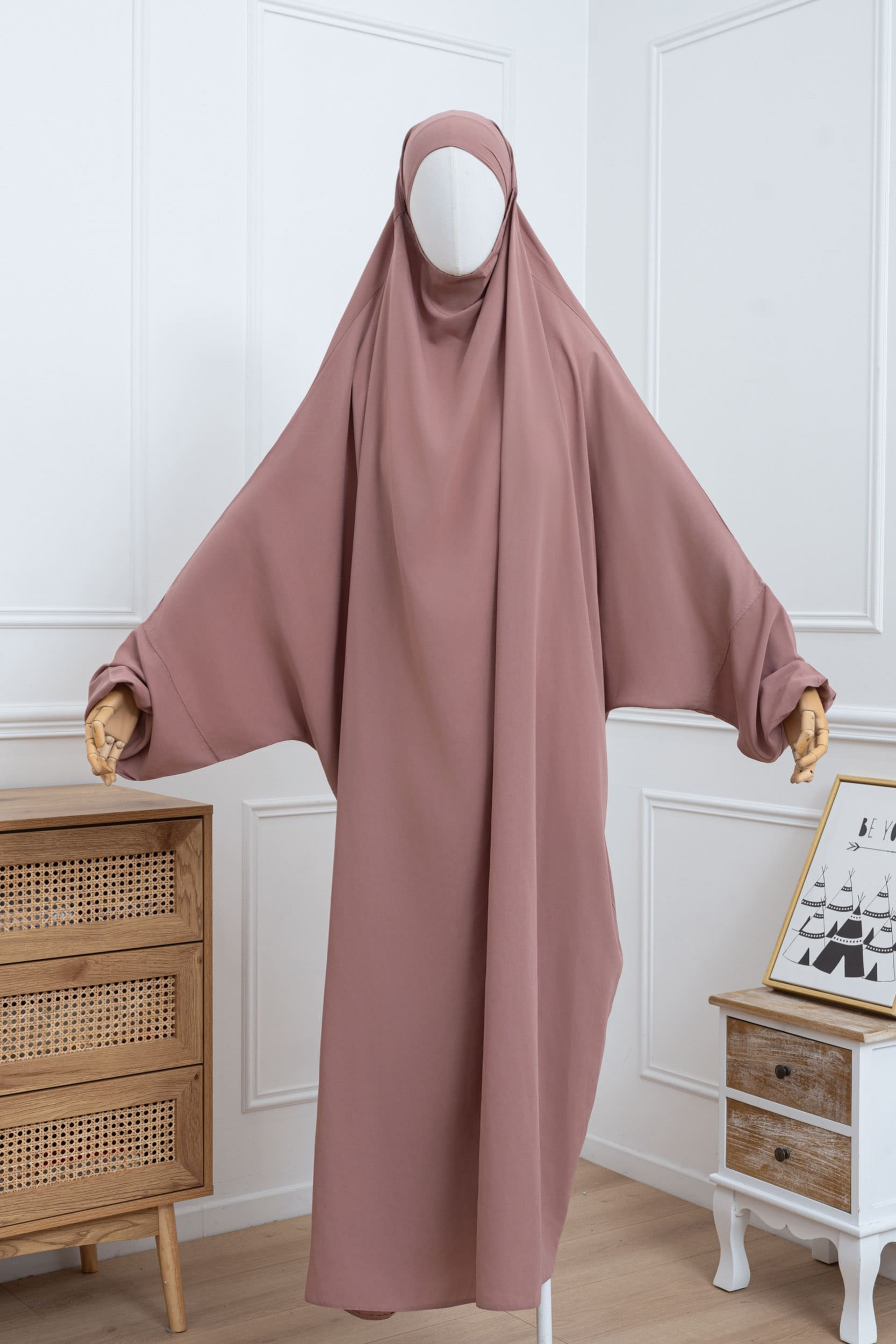 jilbab une pièce beige rose face