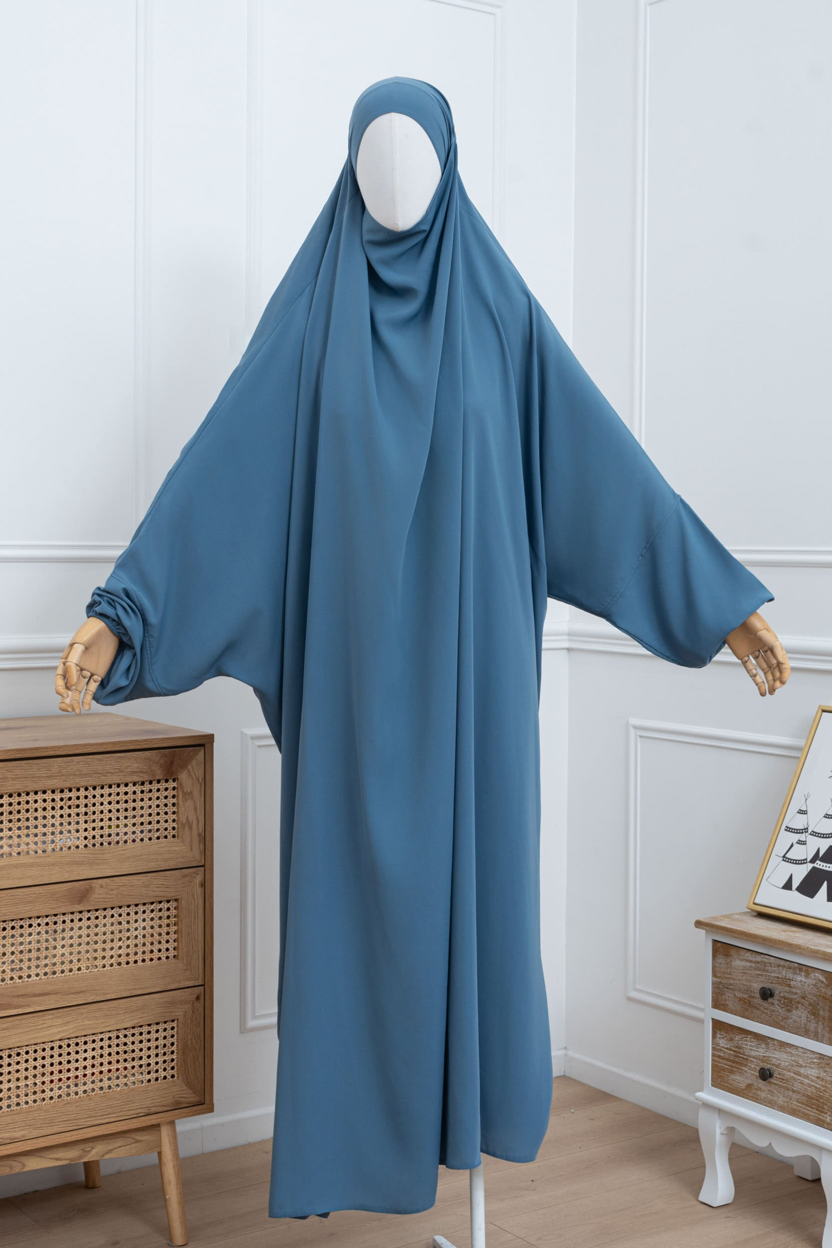 jilbab une pièce bleu jeans face