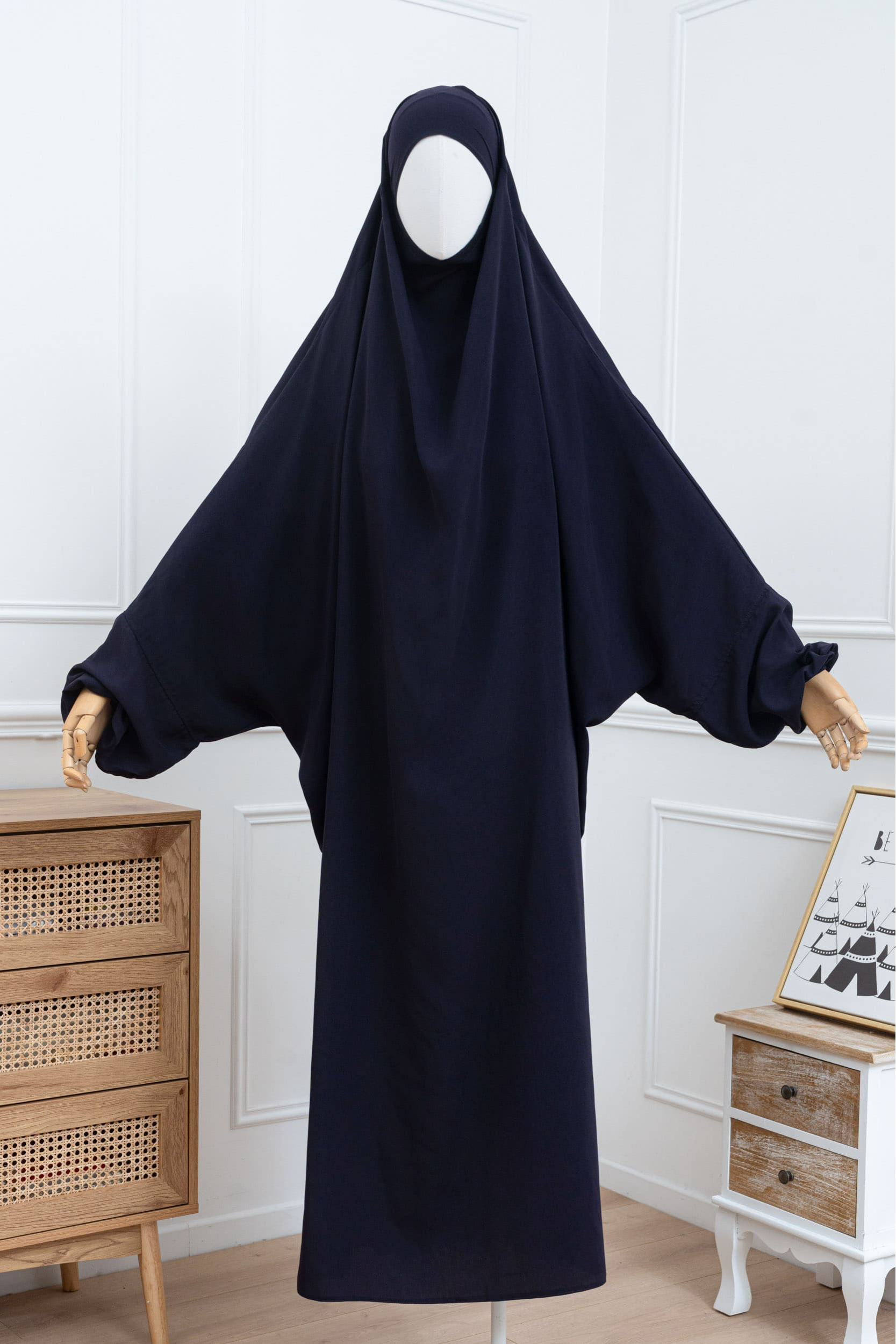 jilbab une pièce bleu marine face