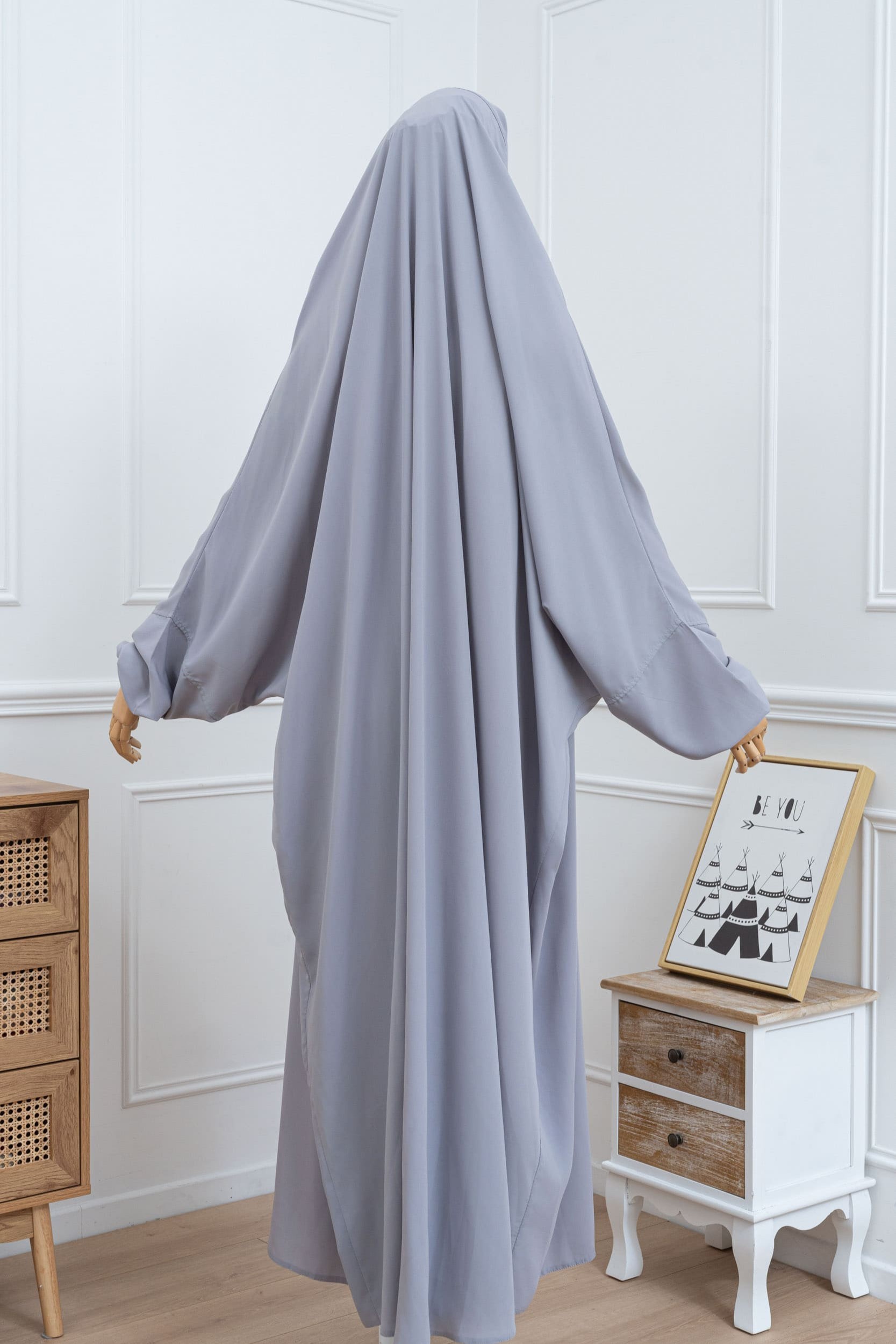 jilbab une pièce gris clair dos