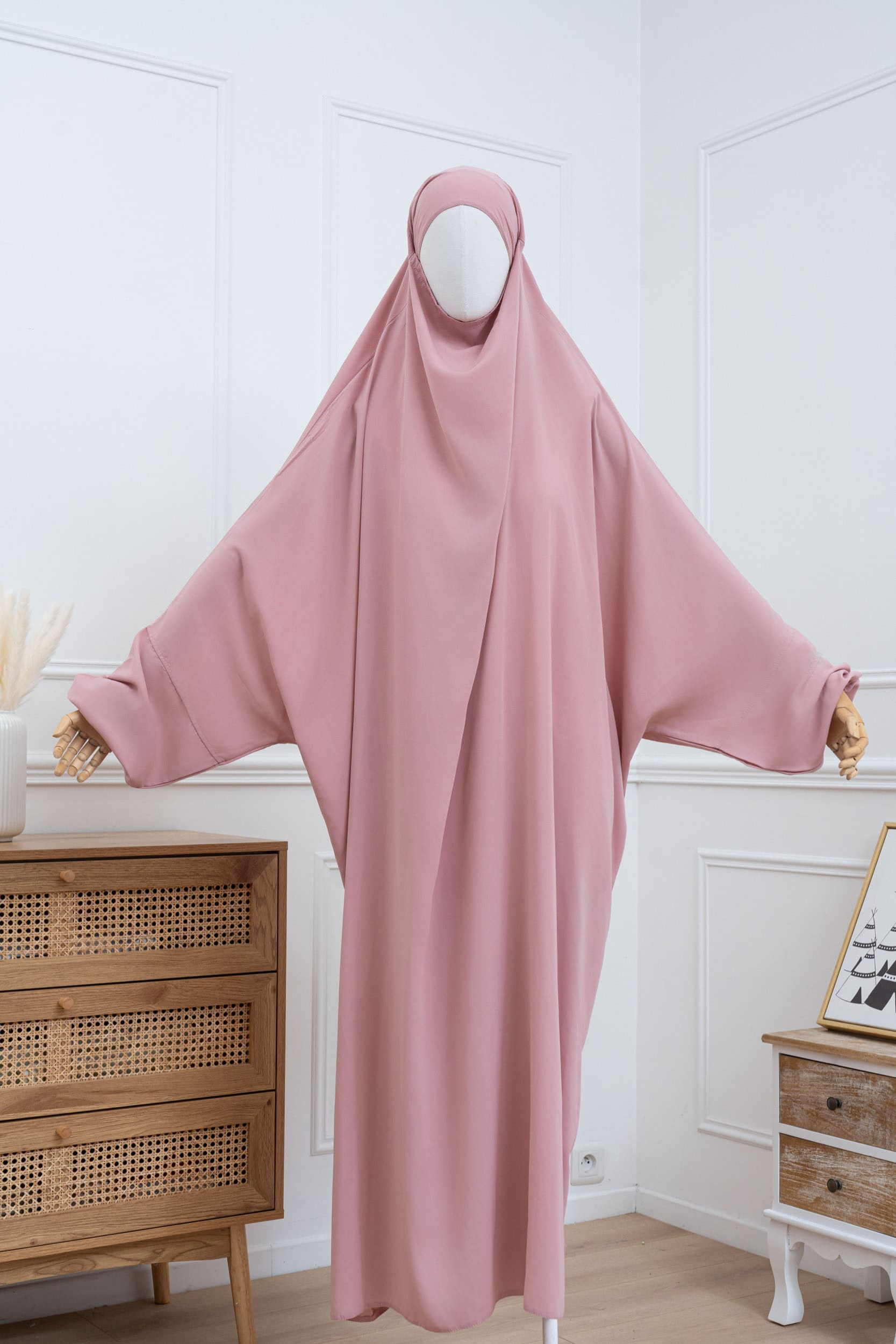 jilbab une pièce rose face