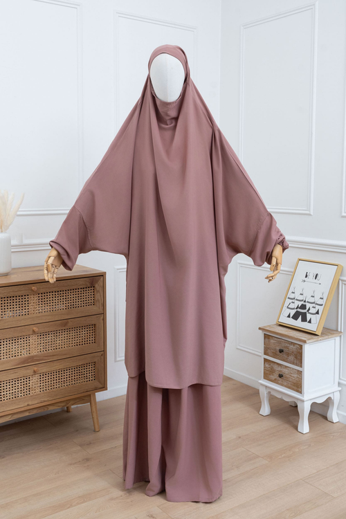 jilbab deux pièce beige rose face