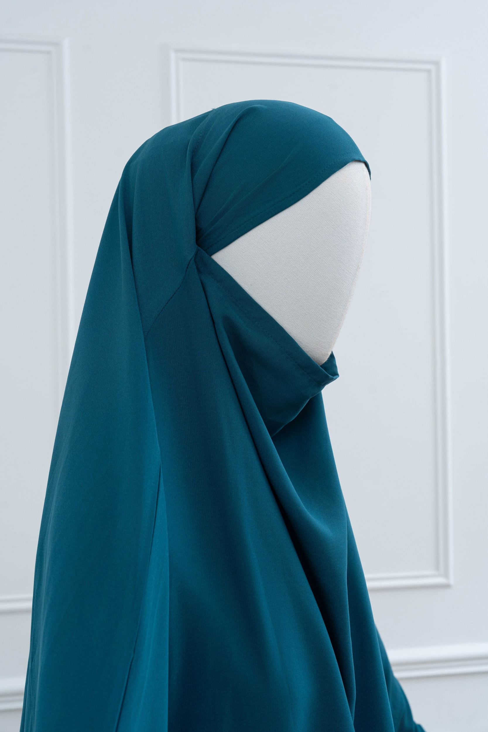 jilbab deux pièce bleu canard profil hijab
