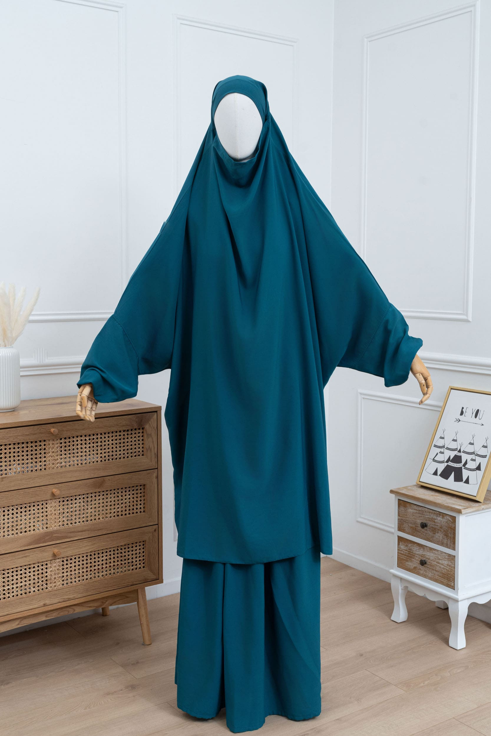 jilbab deux pièce bleu canard face