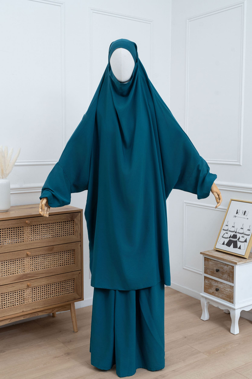 jilbab deux pièce bleu canard face