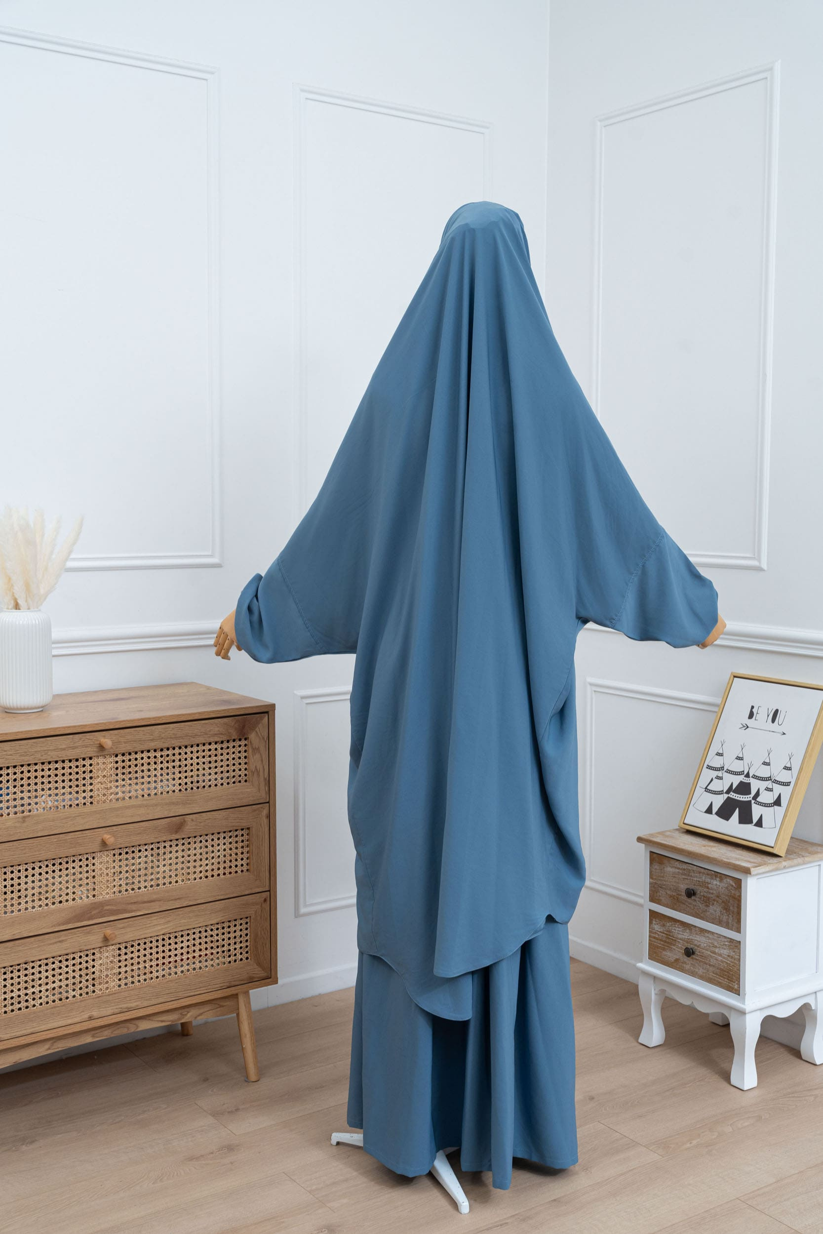 jilbab deux pièce bleu canard dos