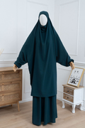jilbab deux pièce bleu pétrole face