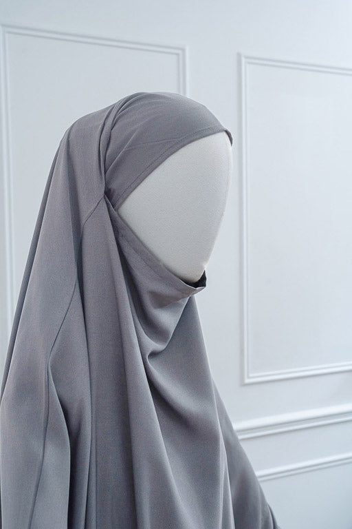 jilbab deux pièces gris clair hijab profil