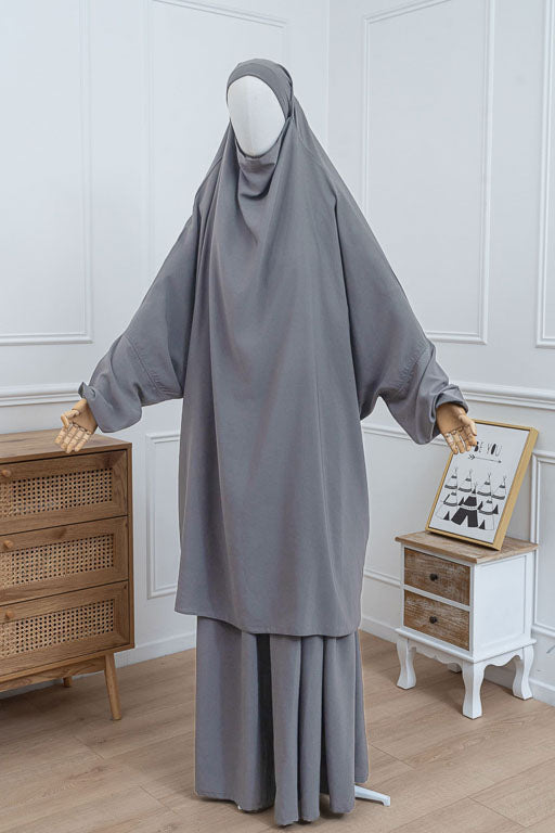 jilbab deux pièces gris clair face