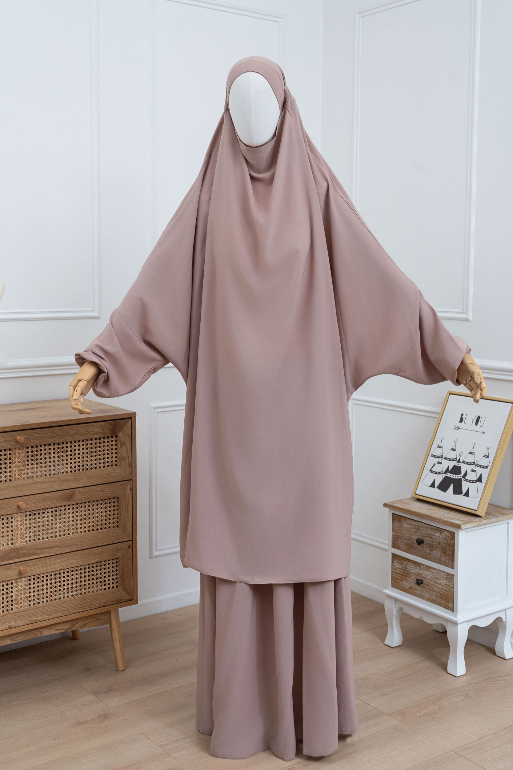 jilbab deux pièces taupe clair face
