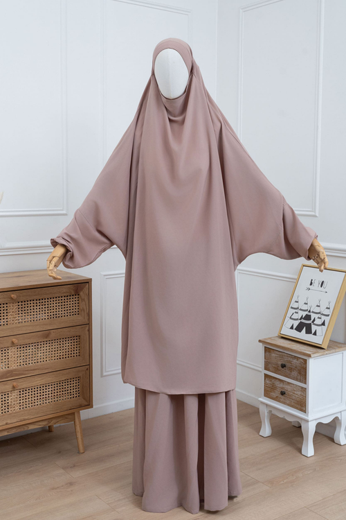 jilbab deux pièces taupe clair face