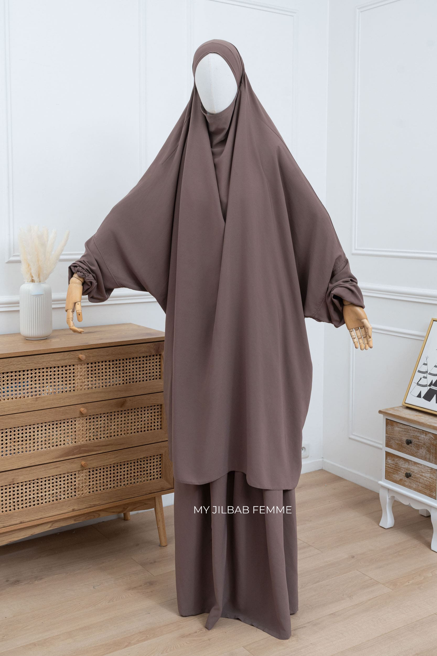 Jilbab 2 pièces - Taupe - Petite Taille