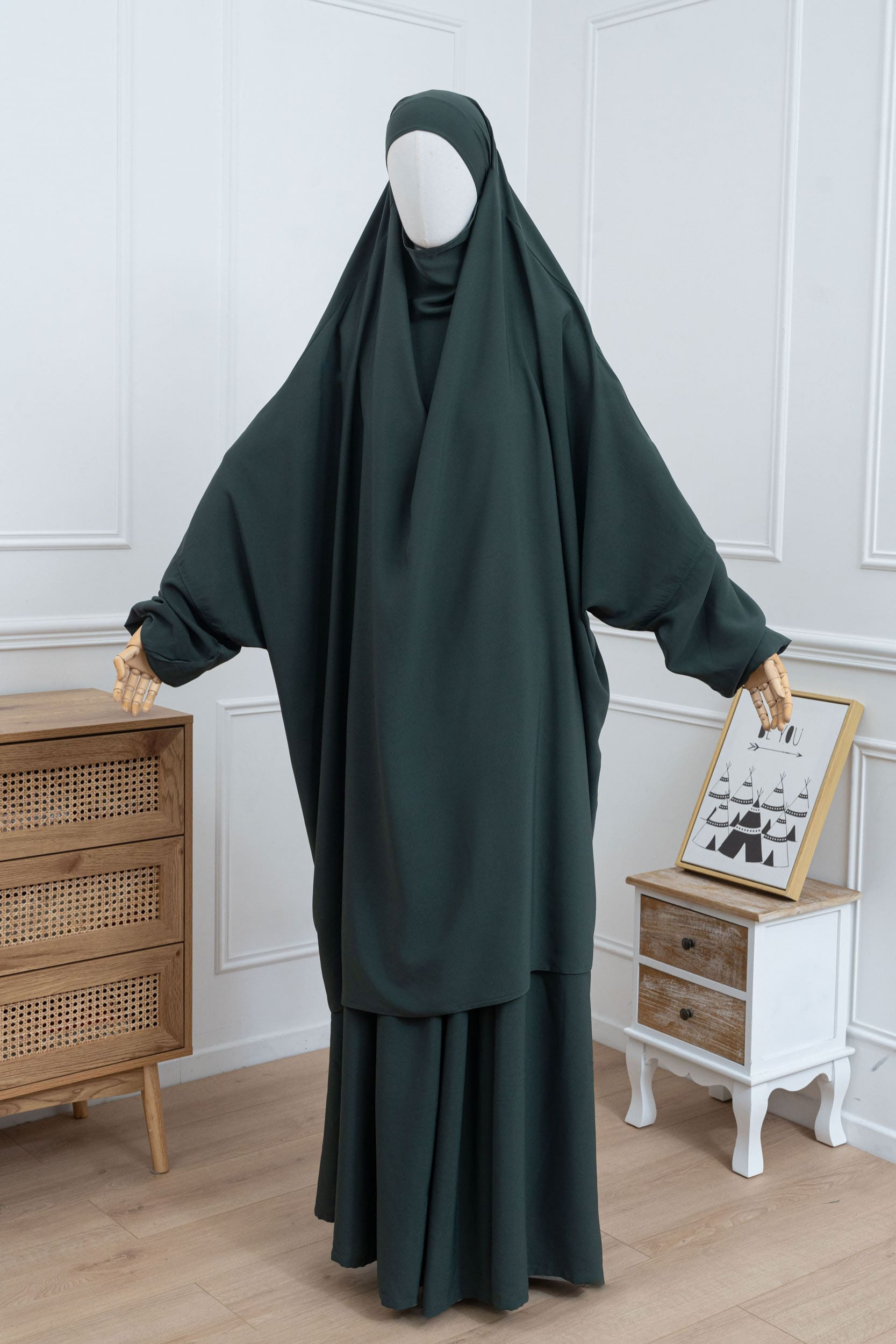 jilbab deux pièces vert kaki face