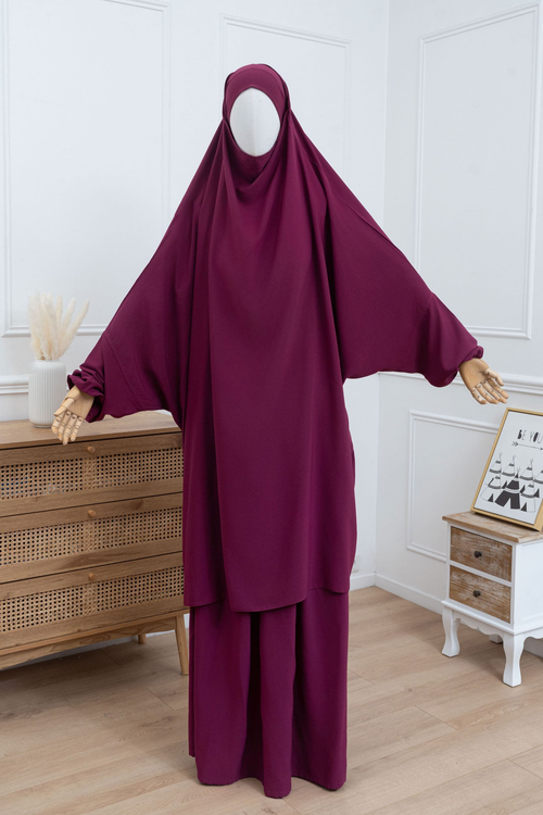 jilbab deux pièces fuchsia face