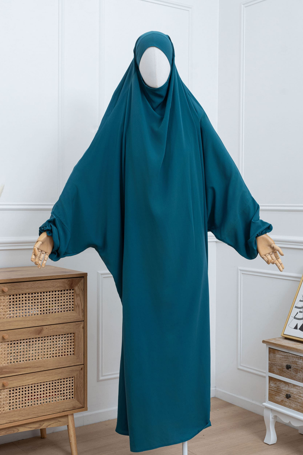 jilbab 1 pièce bleu canard face
