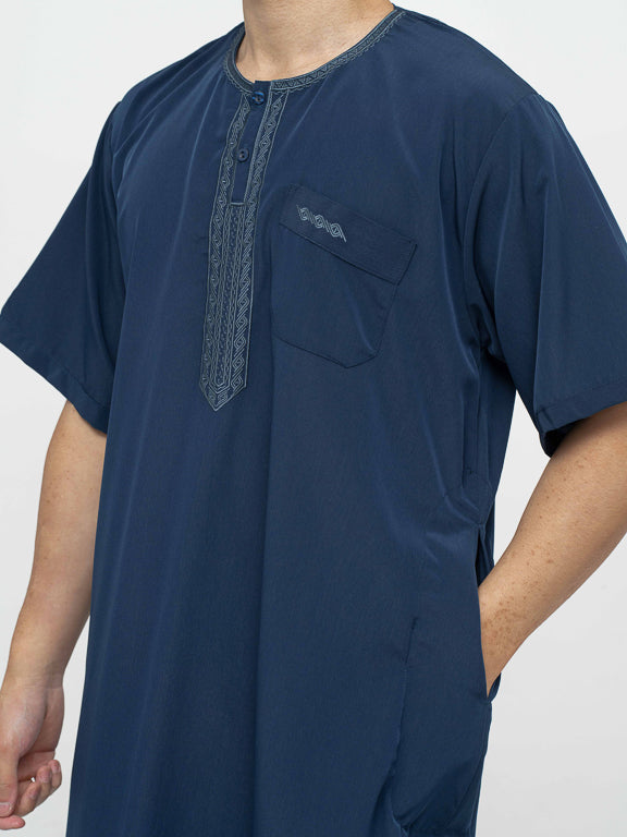 Qamis Marocain Manches Courtes premium - Bleu marine
