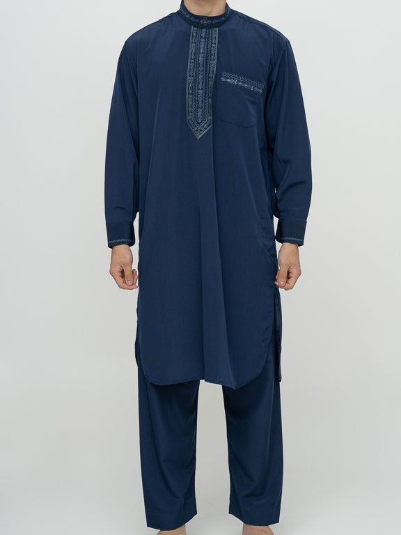 Ensemble Qamis Pakistanais Premium - Bleu marine