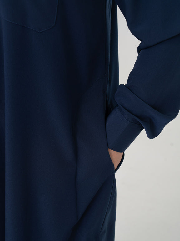 Qamis Saoudien Premium Manches rigides - Bleu marine