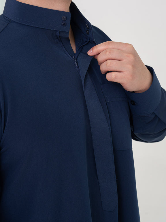 Qamis Saoudien Premium Manches rigides - Bleu marine