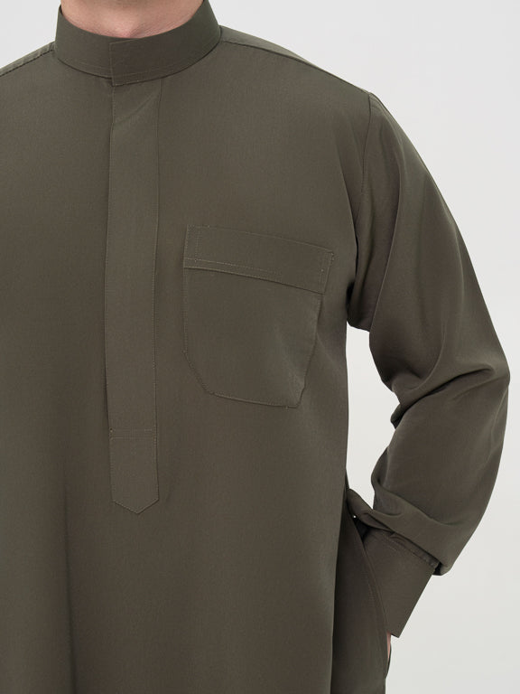 Qamis Saoudien Premium Manches rigides - Kaki