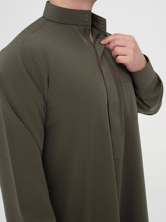 Qamis Saoudien Premium Manches rigides - Kaki