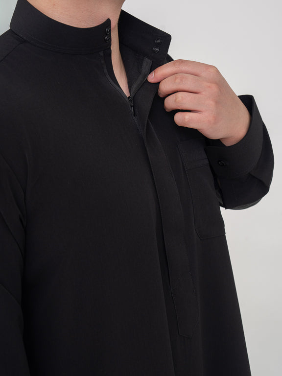 Qamis Saoudien Premium Manches rigides - Noir