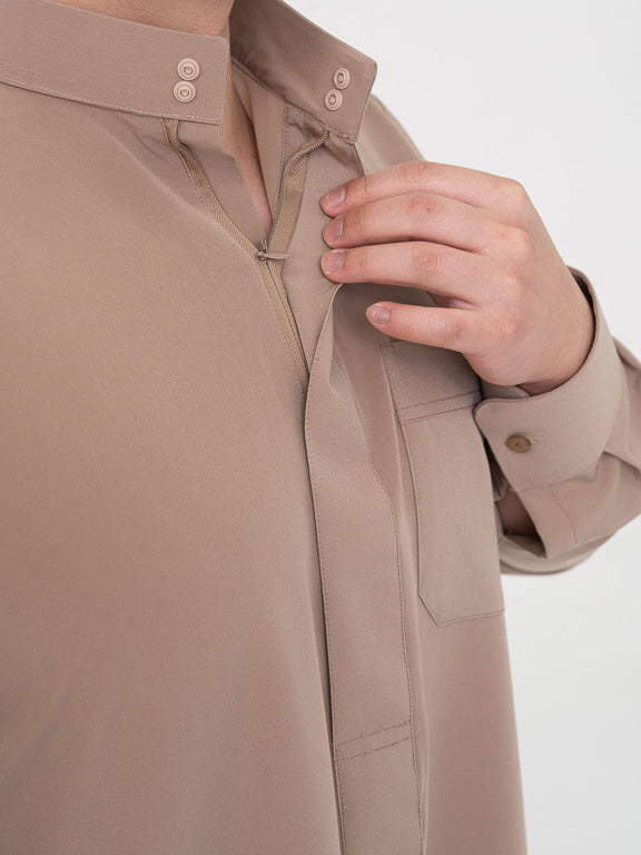 Qamis Saoudien Premium Manches rigides - Taupe